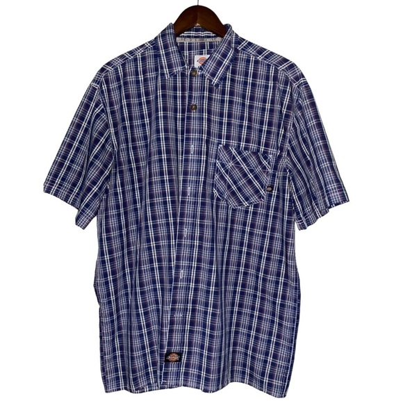 Dickies Work Plaid Collared Men L Button Short Sleeves Shirt Casual Relax Fit‎ - Picture 1 of 7
